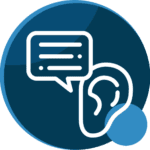 icon showing a conversation bubble next to an ear depicting active listening