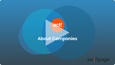 video thumbnail for the about companies video with a blue background and orange act! CRM logo 