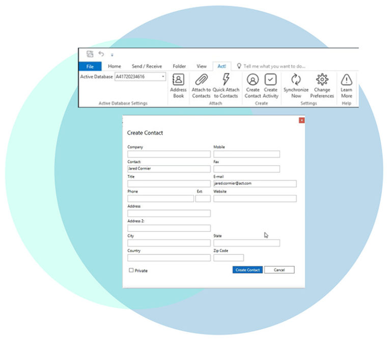 screenshot of the create contact option on the act! CRM software