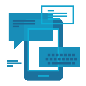 blue icon of mobile phone with chat bubbles